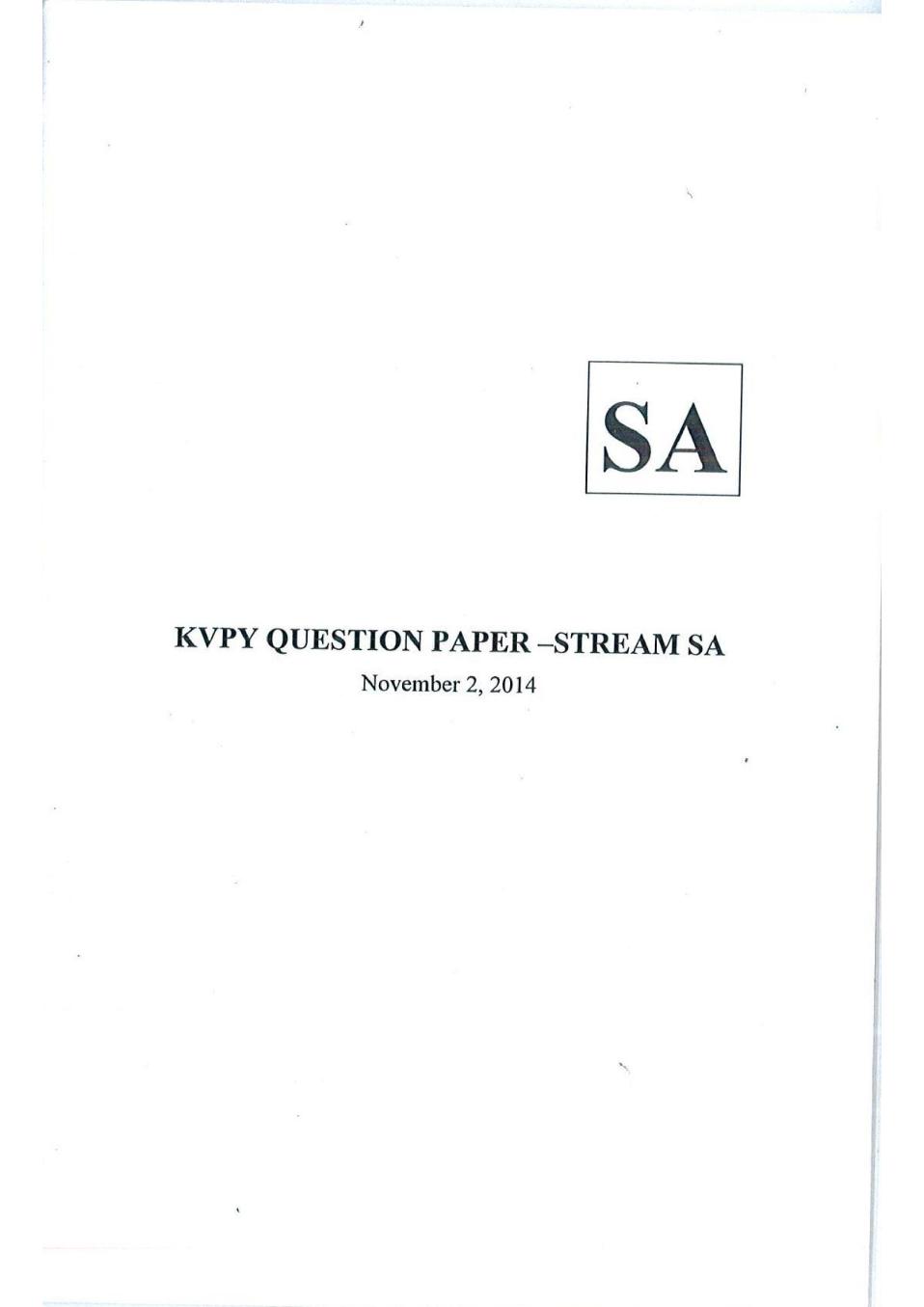 KVPY 2014 Question Paper with Answer Key for SA Stream - Page 1