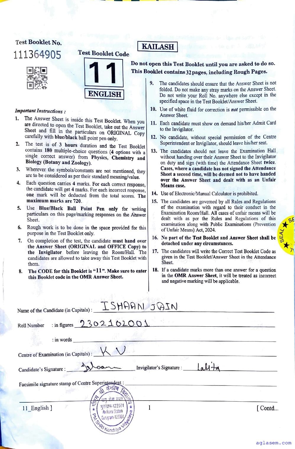 NEET 2026 Question Paper Code 11 - Page 1 of 30