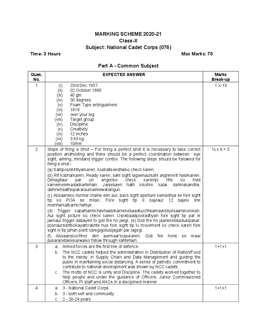 CBSE Class 10 Marking Scheme 2021 for NCC - Page 1