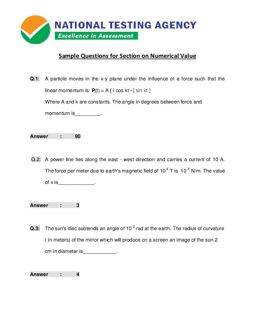 JEE Main Sample Paper Physics by NTA - Page 1