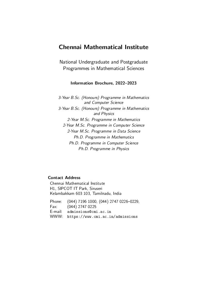 CMI Entrance Exam 2022 Information Brochure - Page 1