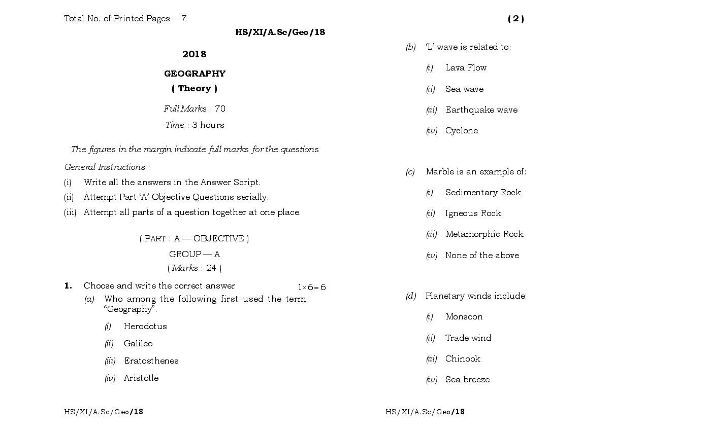 MBOSE Class 11 Question Paper 2018 for Geography - Page 1