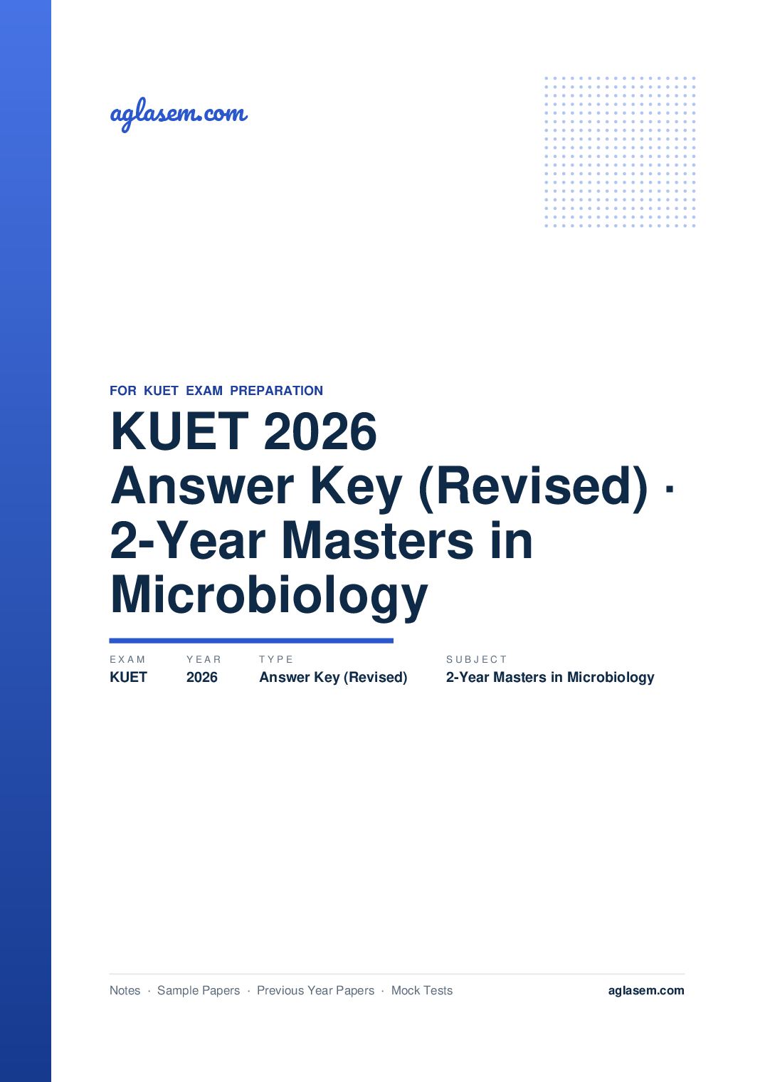 KUET 2026 Answer Key (Revised) 2-Year Masters in Microbiology - Page 1 of 5