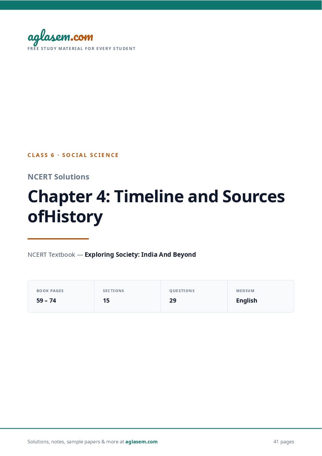 NCERT Solutions Class 6 Social Science Chapter 4 Timeline and Sources of History - Page 1 of 42
