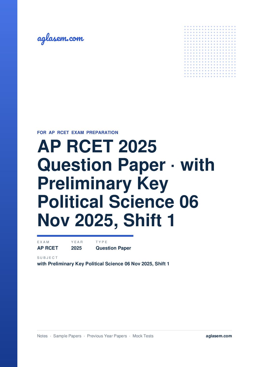AP RCET 2025 Question Paper with Preliminary Key Political Science 06 Nov 2025, Shift 1 - Page 1 of 65