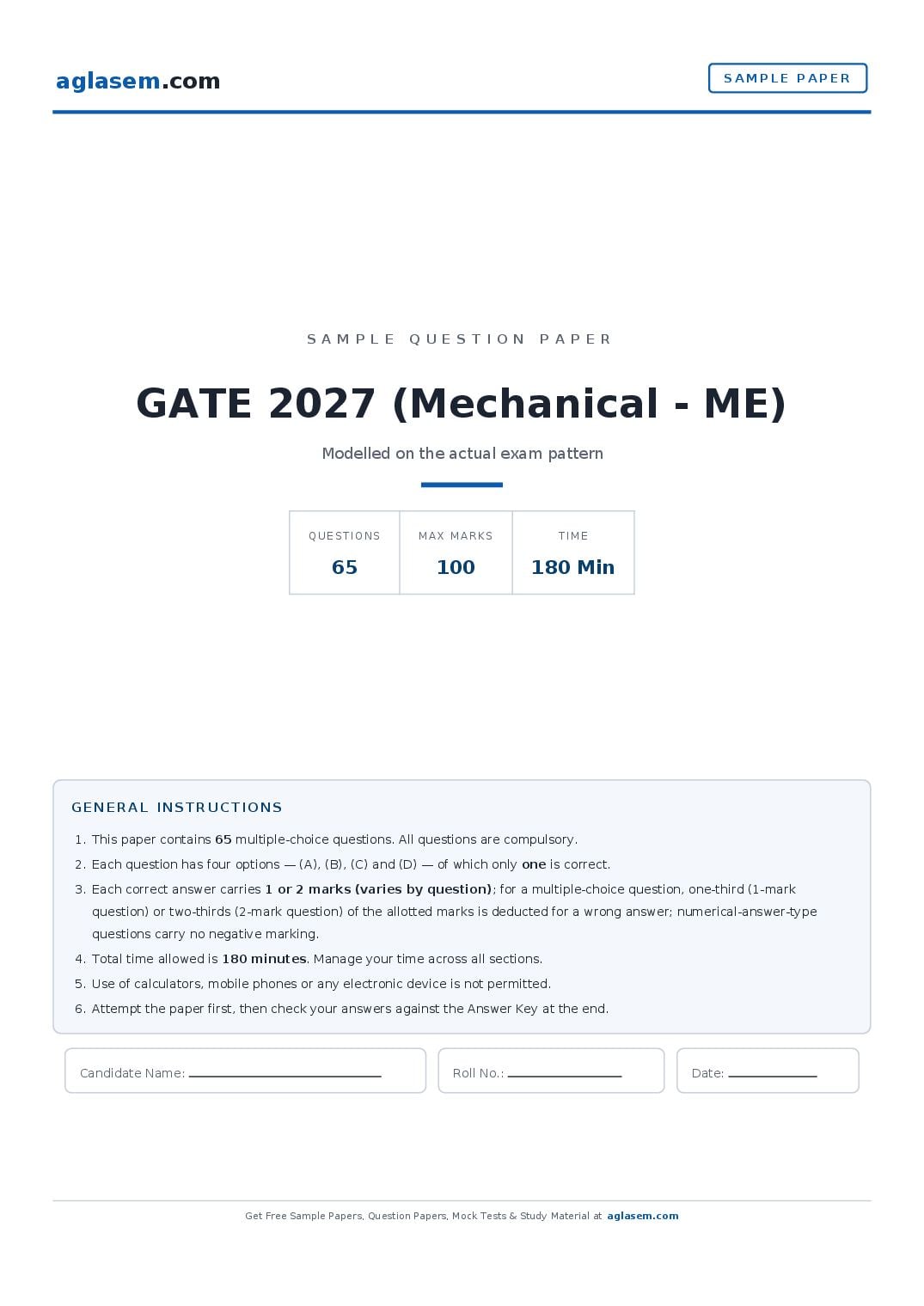 GATE 2027 Sample Paper (Mechanical - ME) - Page 1 of 11