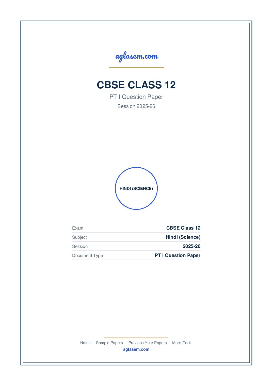 Class 12 PT I Question Paper 2025-26 Hindi (Science) - Page 1 of 6