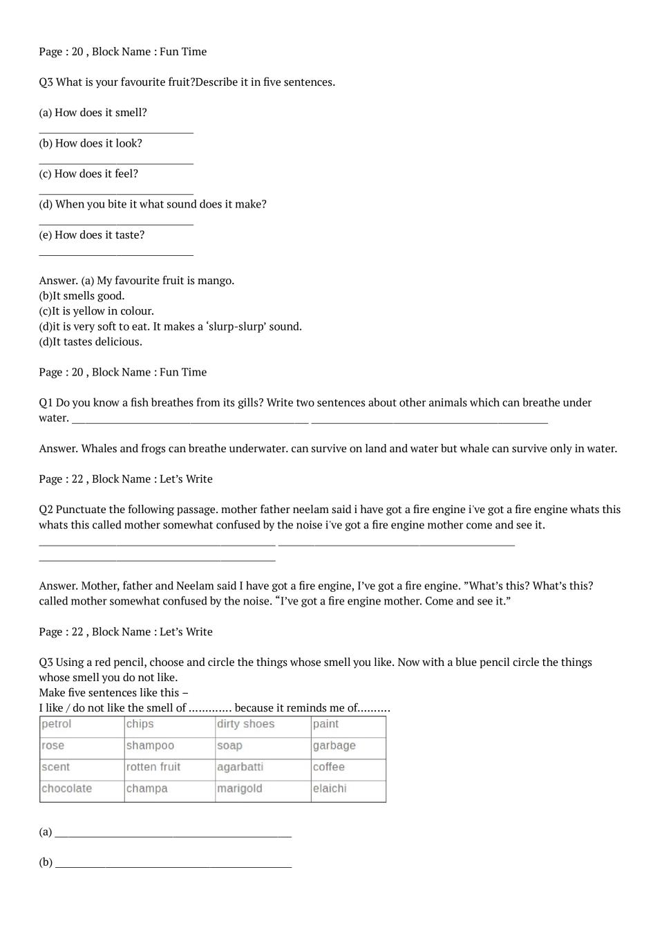 NCERT Solutions For Class 4 English Chapter 2 Noses PDF 