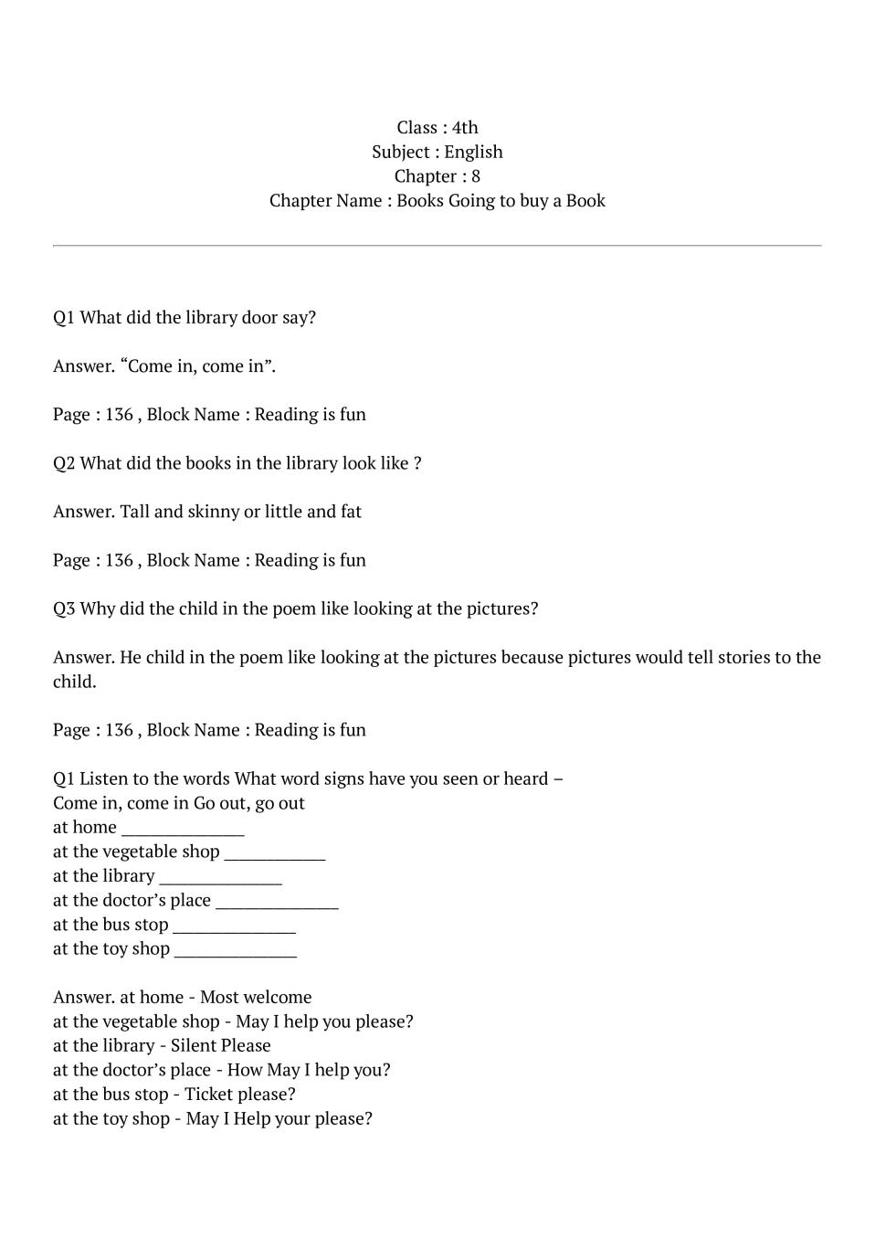 Ncert Solutions For Class 4 English Marigold Unit 8 Books Going To Buy A Book