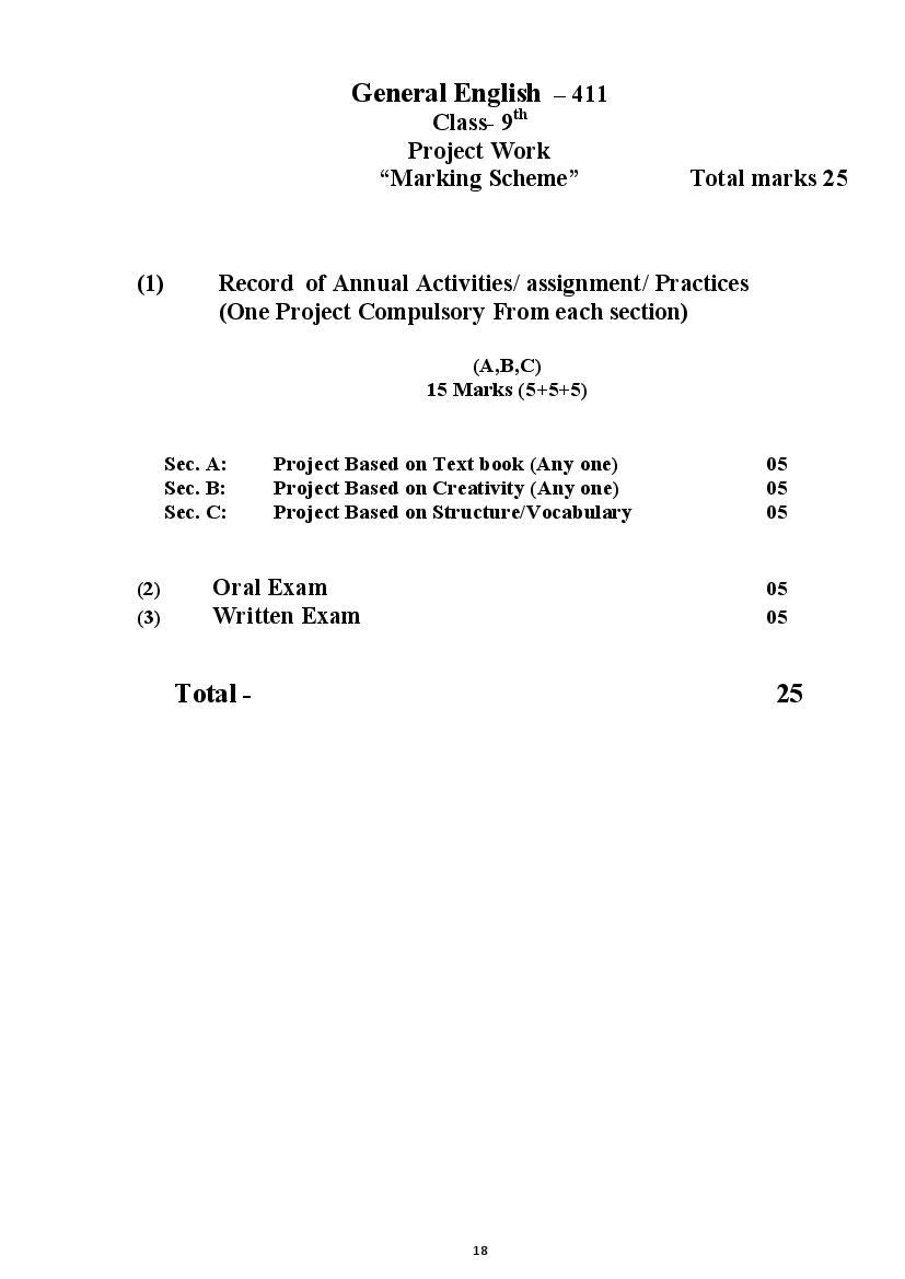 CGBSE 9th English (General) Syllabus 2024 (PDF) Download CG Board