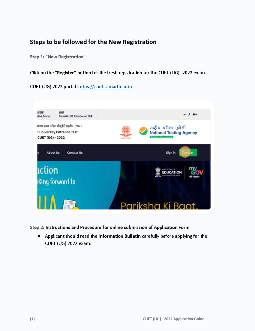 CUET UG 2022 Registration Guide - Page 1