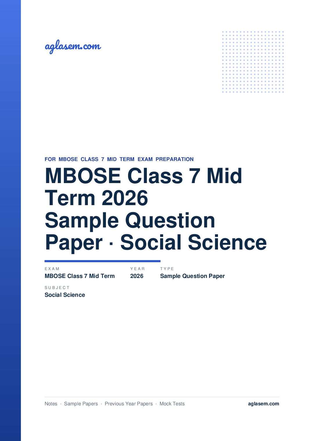 MBOSE Class 7 Mid Term Sample Question Paper 2026 Social Science - Page 1 of 7
