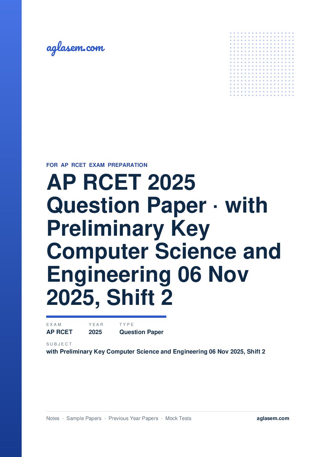 AP RCET 2025 Question Paper with Preliminary Key Computer Science and Engineering 06 Nov 2025, Shift 2 - Page 1 of 65