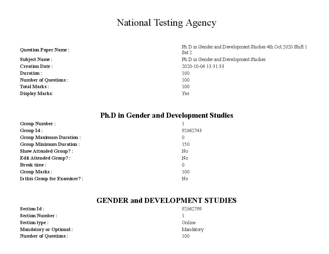 IGNOU Ph.D 2020 Question Paper for Ph.D in Gender and Development Studies - Page 1 of 123