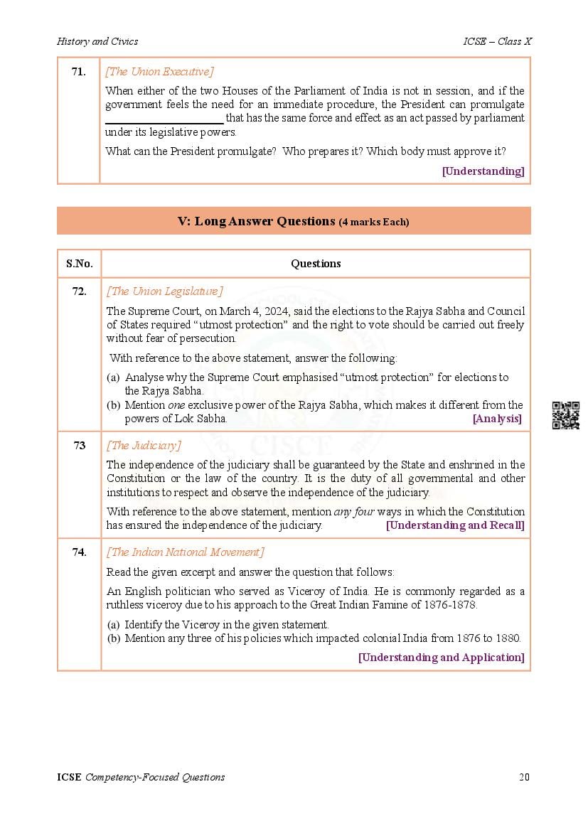 competency based questions class 10 icse 2025 history