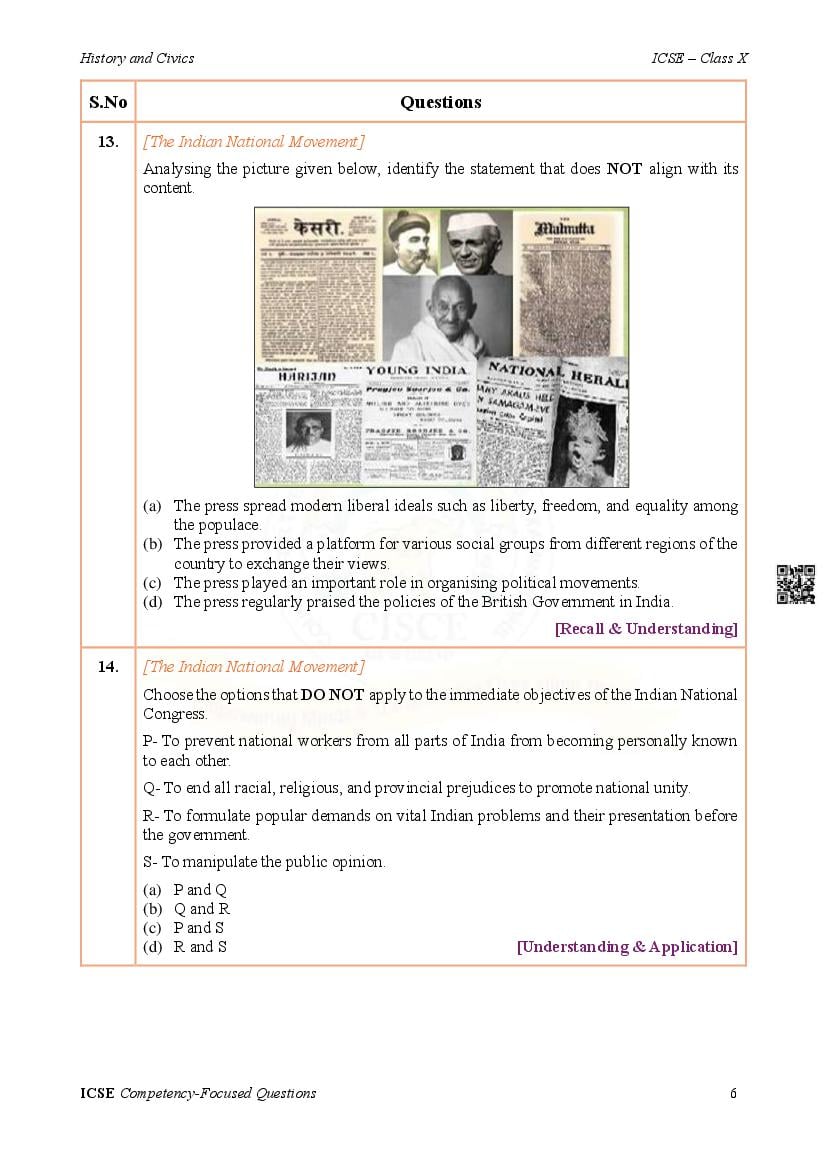 competency based questions class 10 icse history and civics