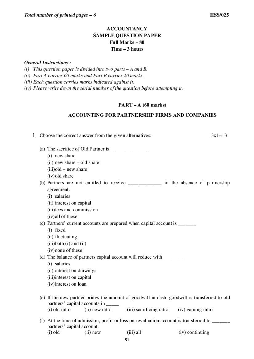 MBSE HSSLC Sample Question Paper Accountancy - Page 1
