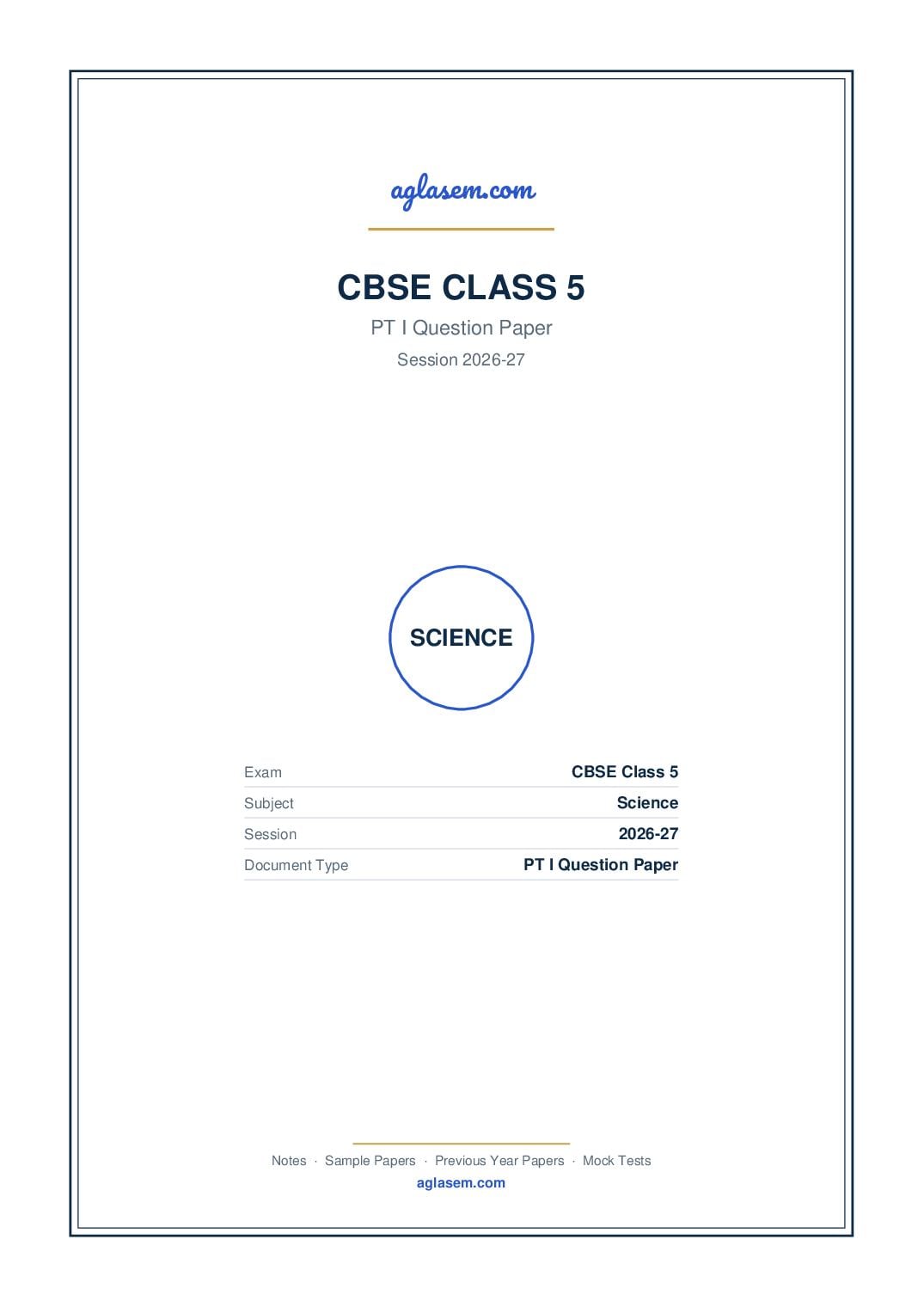 Class 5 PT I Question Paper 2026-27 Science - Page 1 of 3