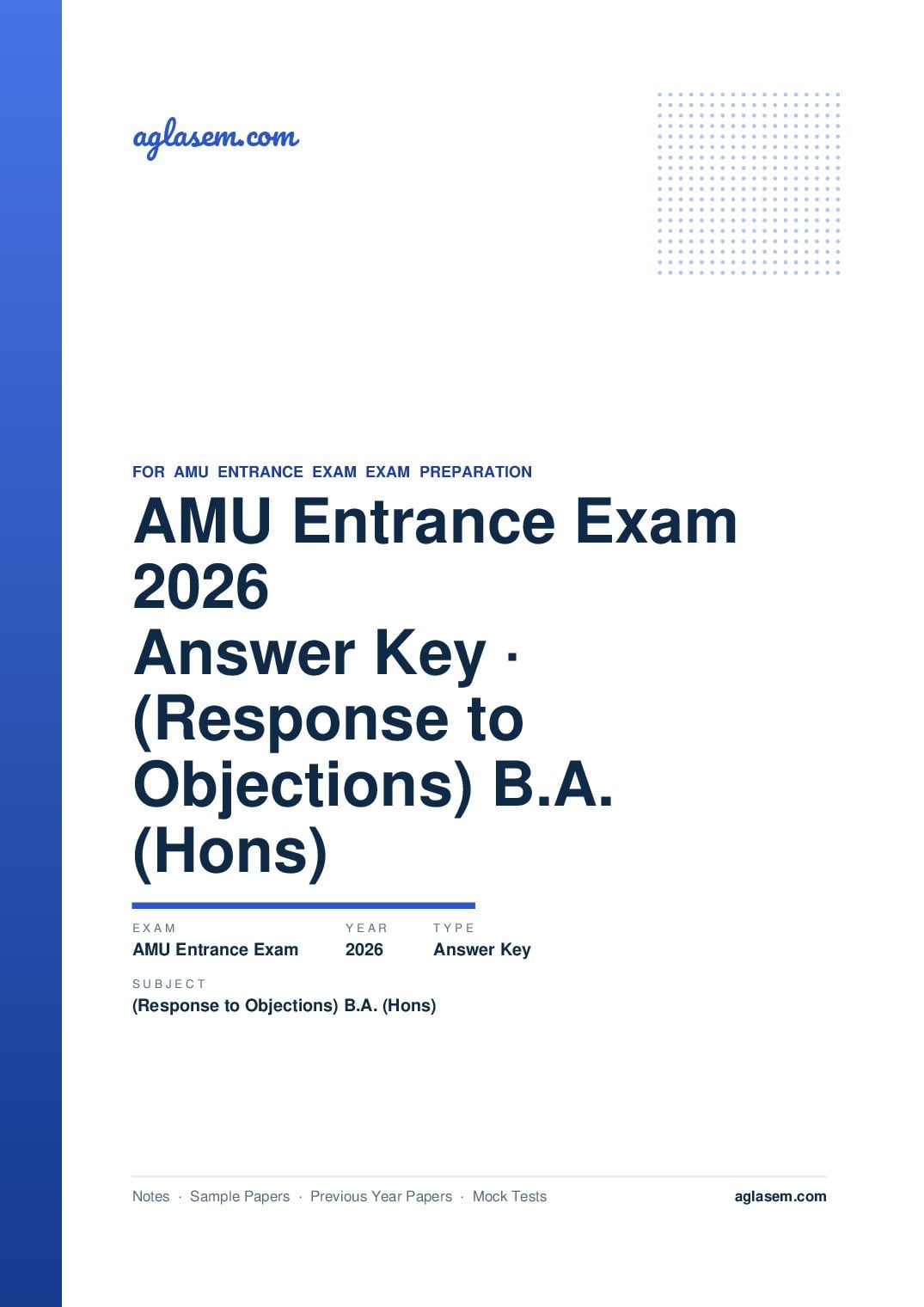 AMU Entrance Exam 2026 Answer Key (Response to Objections) B.A. (Hons) - Page 1 of 2