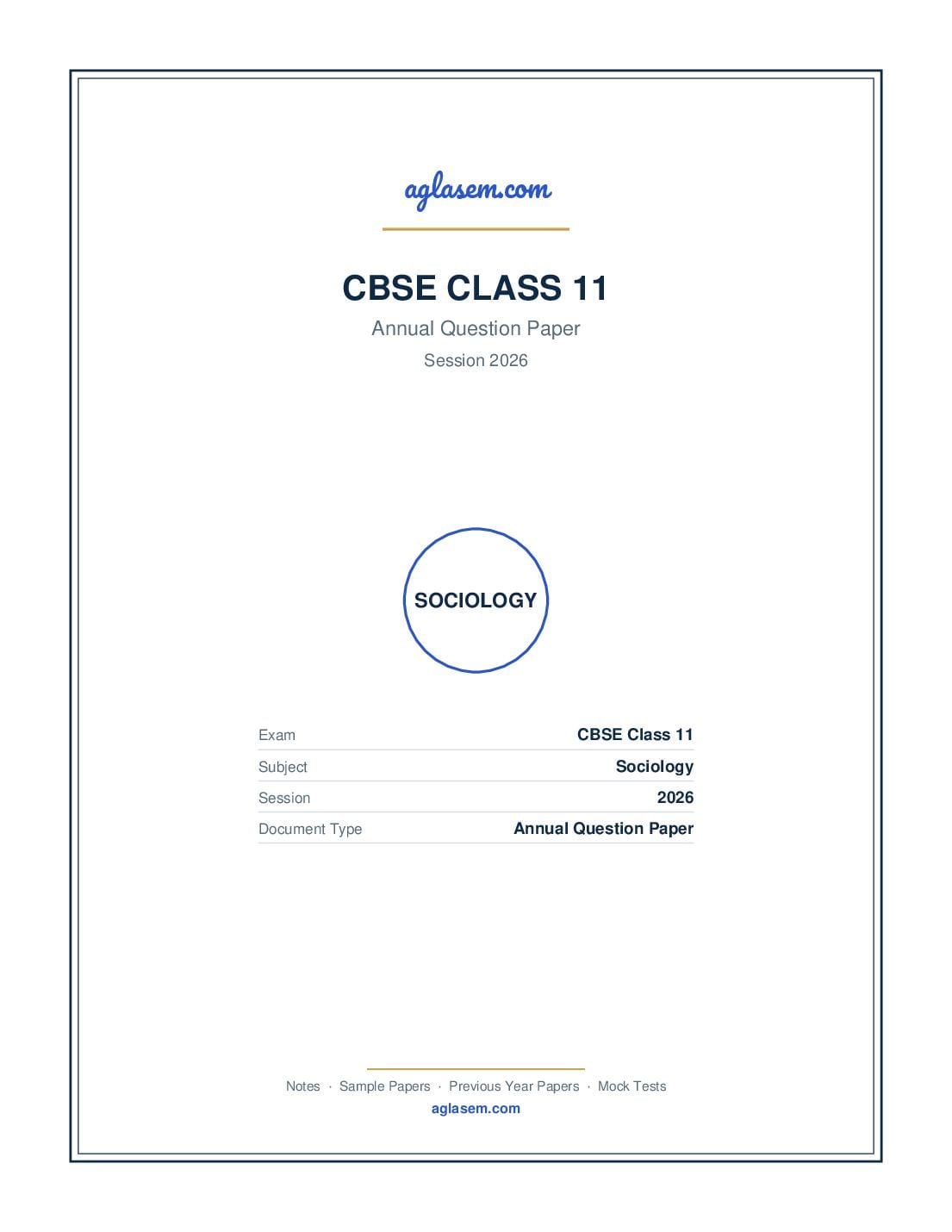 Class 11 Question Paper 2026 Sociology - Page 1 of 6