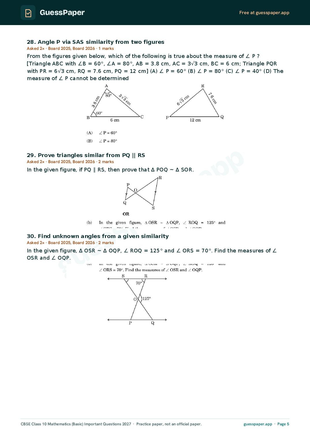 CBSE Class 10 Maths Basic Important Questions 2027 (PDF)