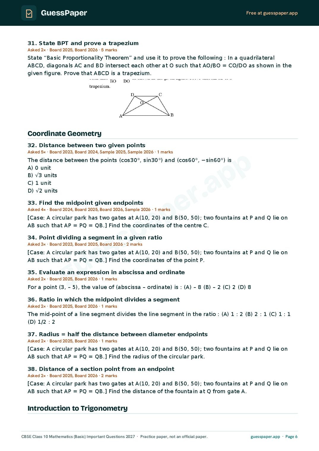 CBSE Class 10 Maths Basic Important Questions 2027 (PDF)