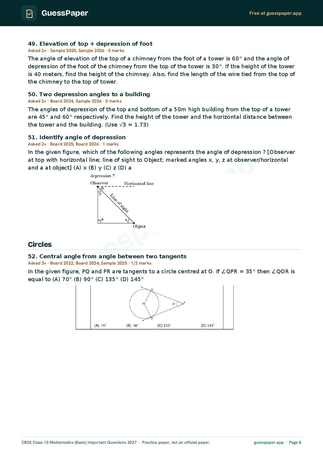 CBSE Class 10 Maths Basic Important Questions 2027 (PDF)