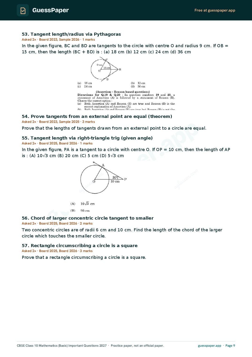 CBSE Class 10 Maths Basic Important Questions 2027 (PDF)