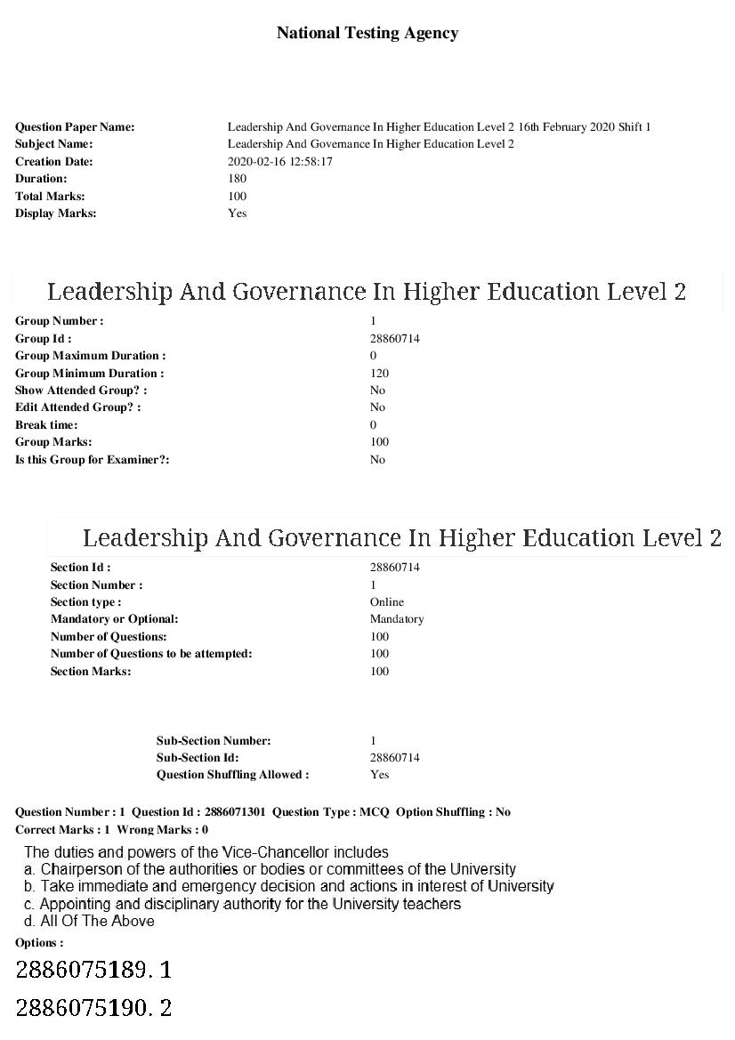ARPIT 2020 Question Paper for Leadership And Governance In Higher Education Level 2 - Page 1 of 37
