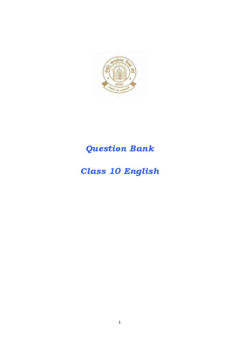 CBSE Class 10  Question Bank 2021 English - Page 1