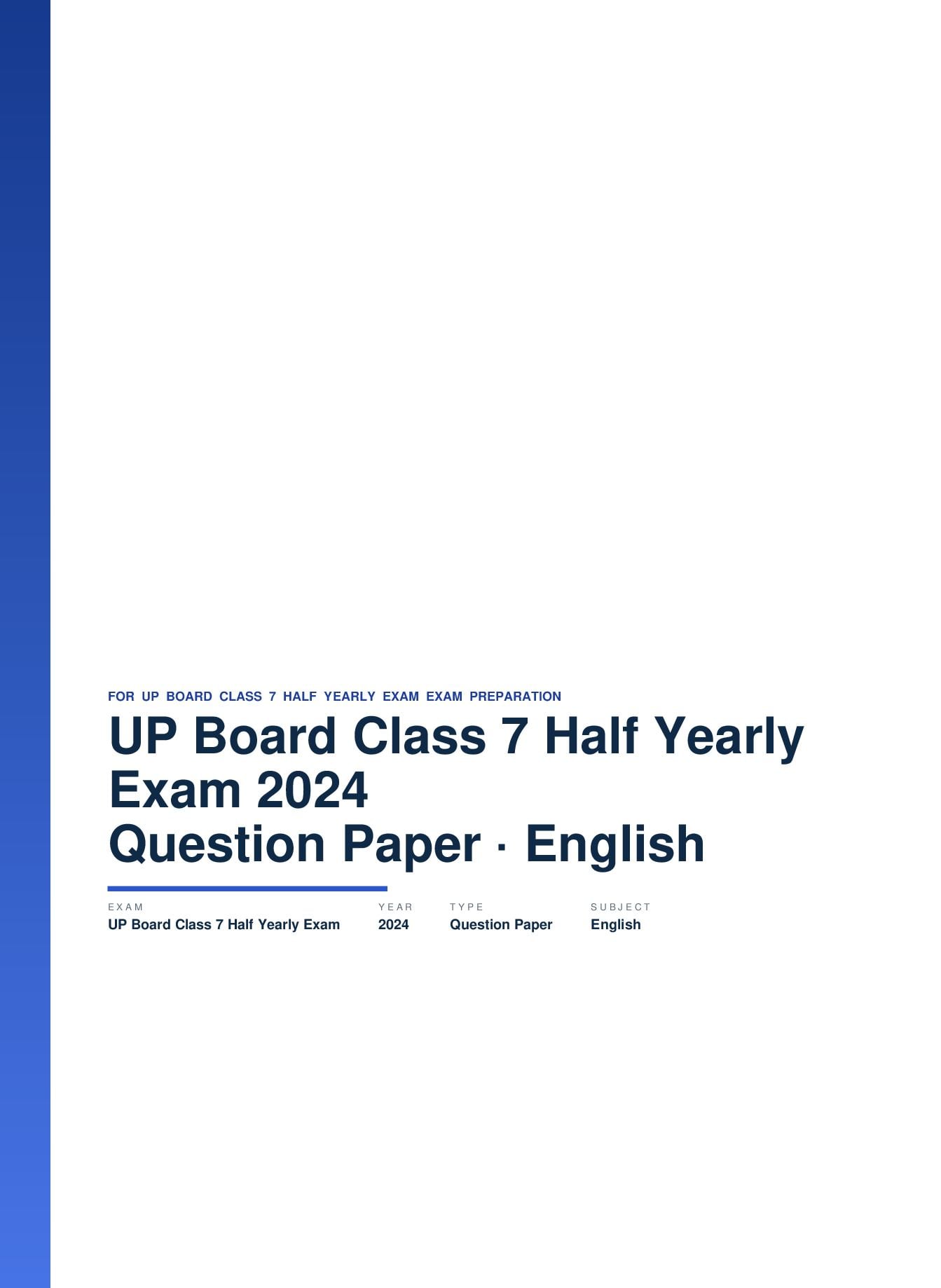 UP Board Class 7 Half Yearly Exam Question Paper 2024 English - Page 1 of 3