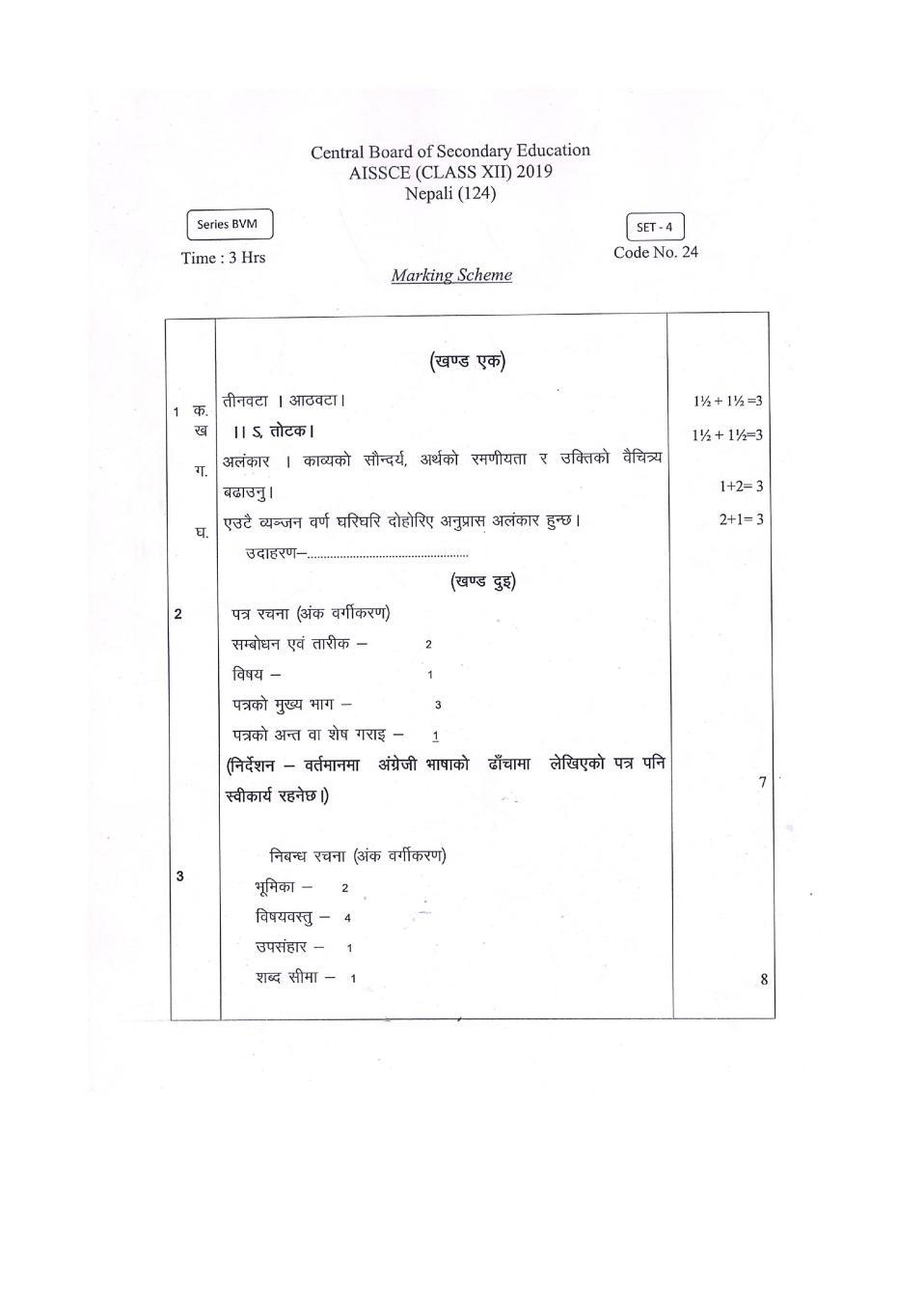 CBSE Class 12 Nepali Question Paper 2019 Solutions - Page 1