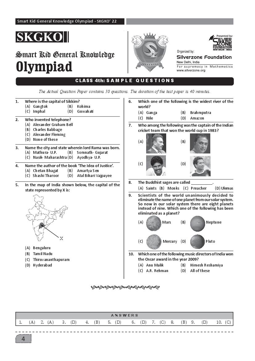 SilverZone iSKKO Sample Paper 2022 Class 4  - Page 1