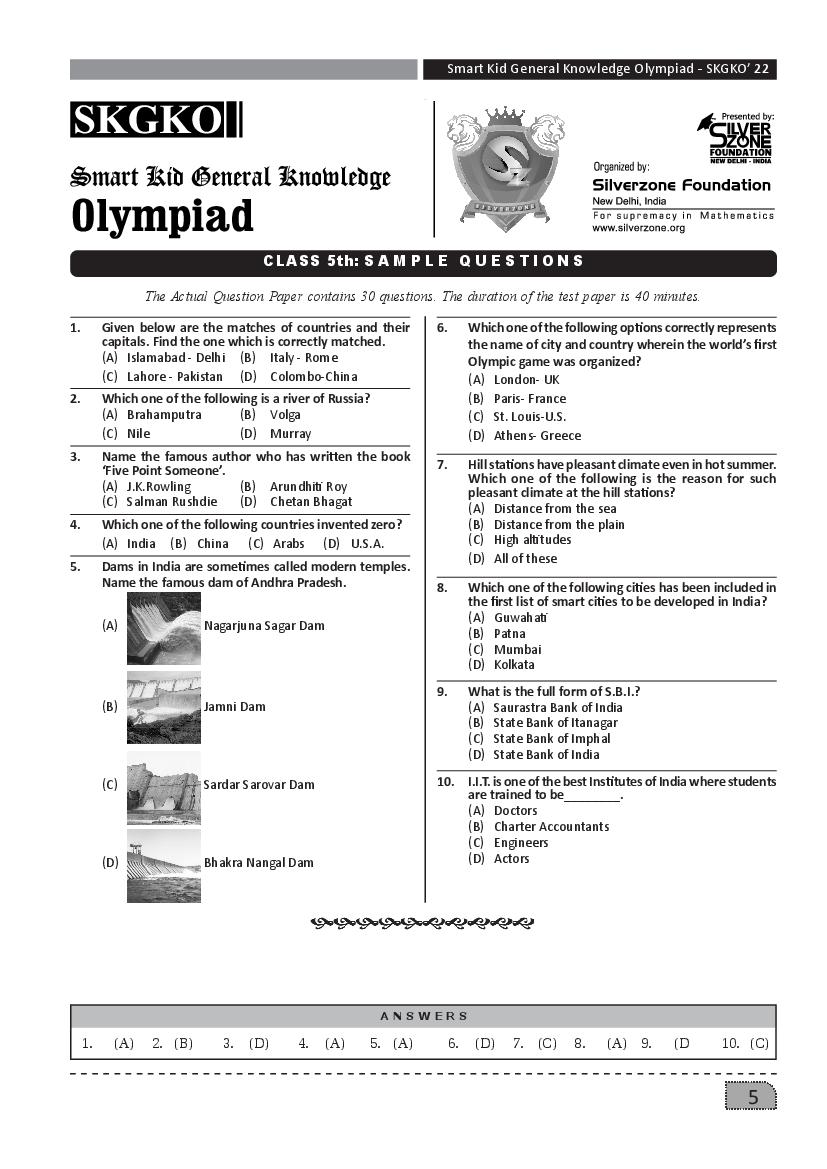 SilverZone iSKKO Sample Paper 2022 Class 5  - Page 1