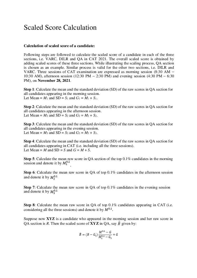 CAT 2021 Scaled Score Calculation - Page 1