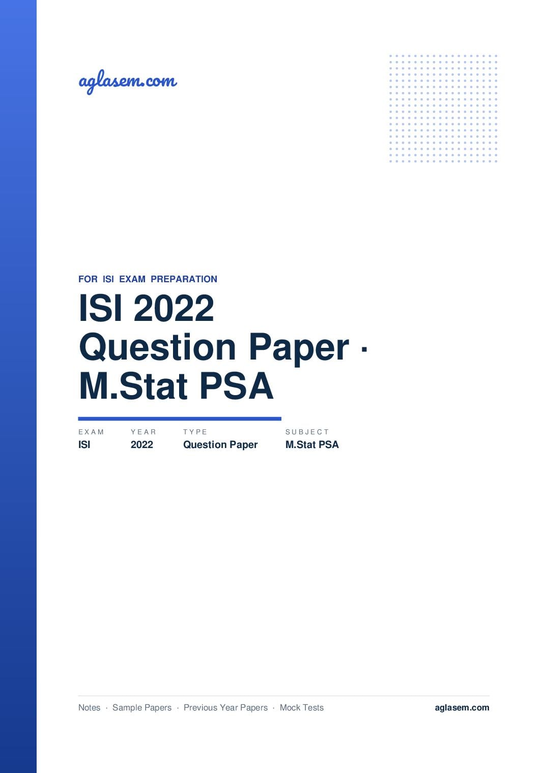 ISI Admission Test 2022 Question Paper M.Stat PSA - Page 1 of 13