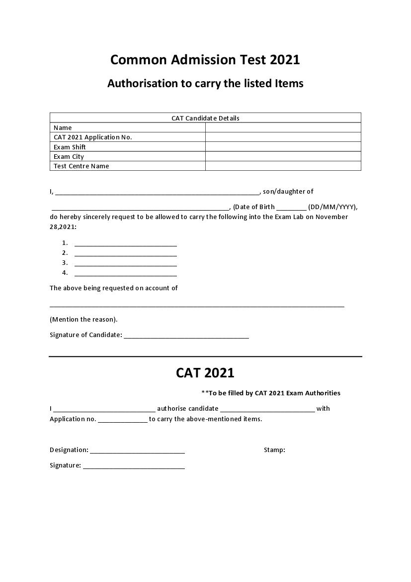 CAT 2021 Authorization Form