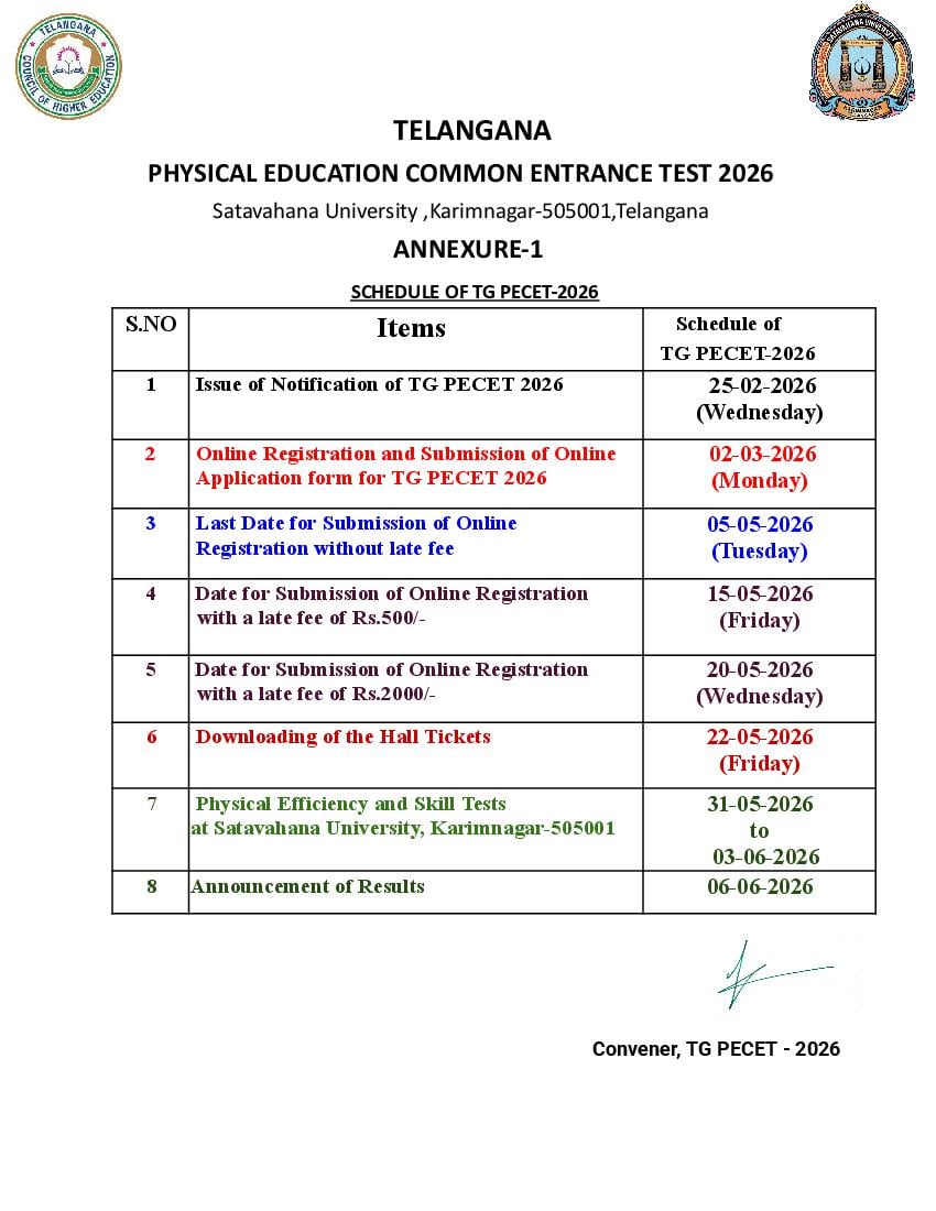 TG PECET 2026 Important Dates - Page 1