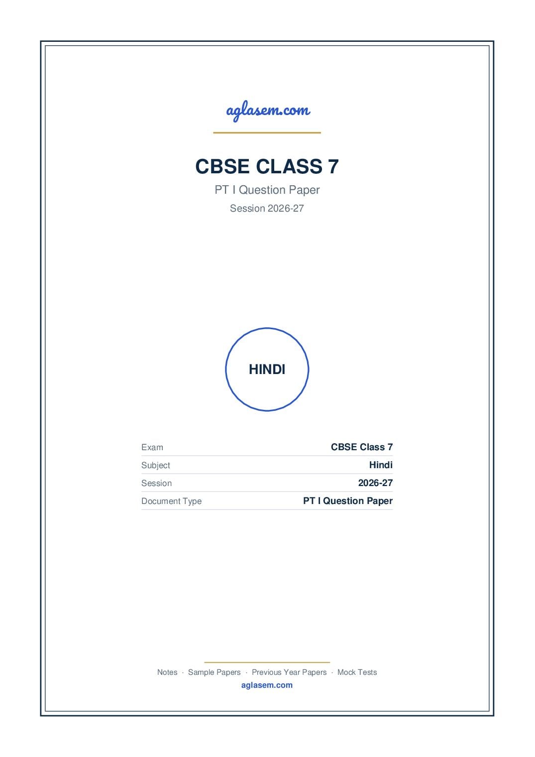 Class 7 PT I Question Paper 2026-27 Hindi - Page 1 of 5