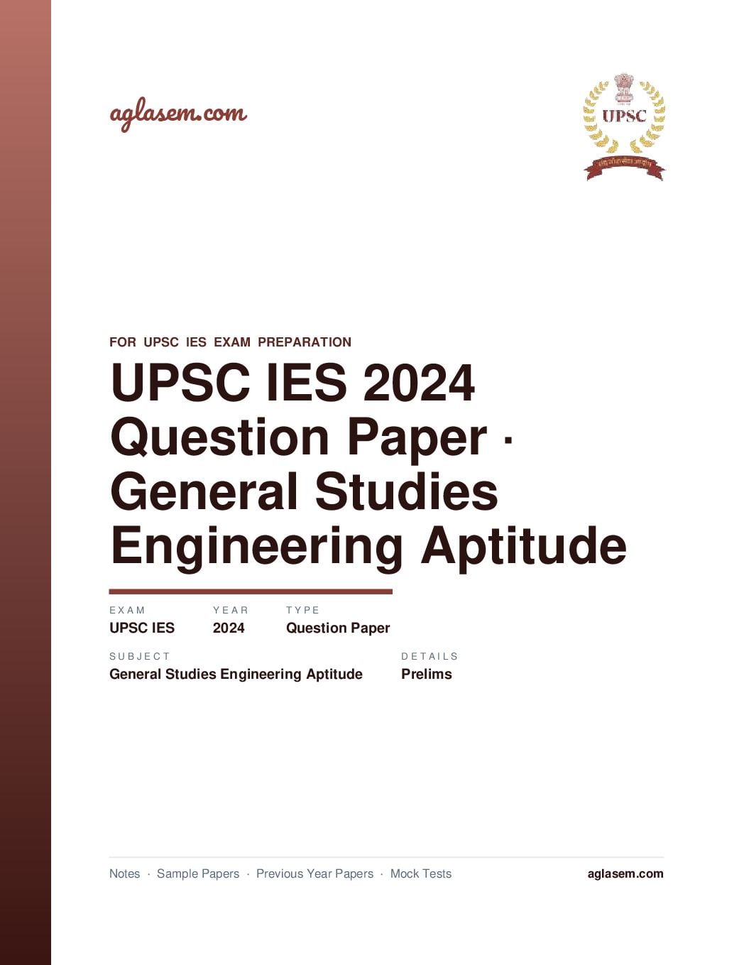 UPSC IES 2024 (Prelims) Question Paper for General Studies and Engineering Aptitude - Page 1 of 33