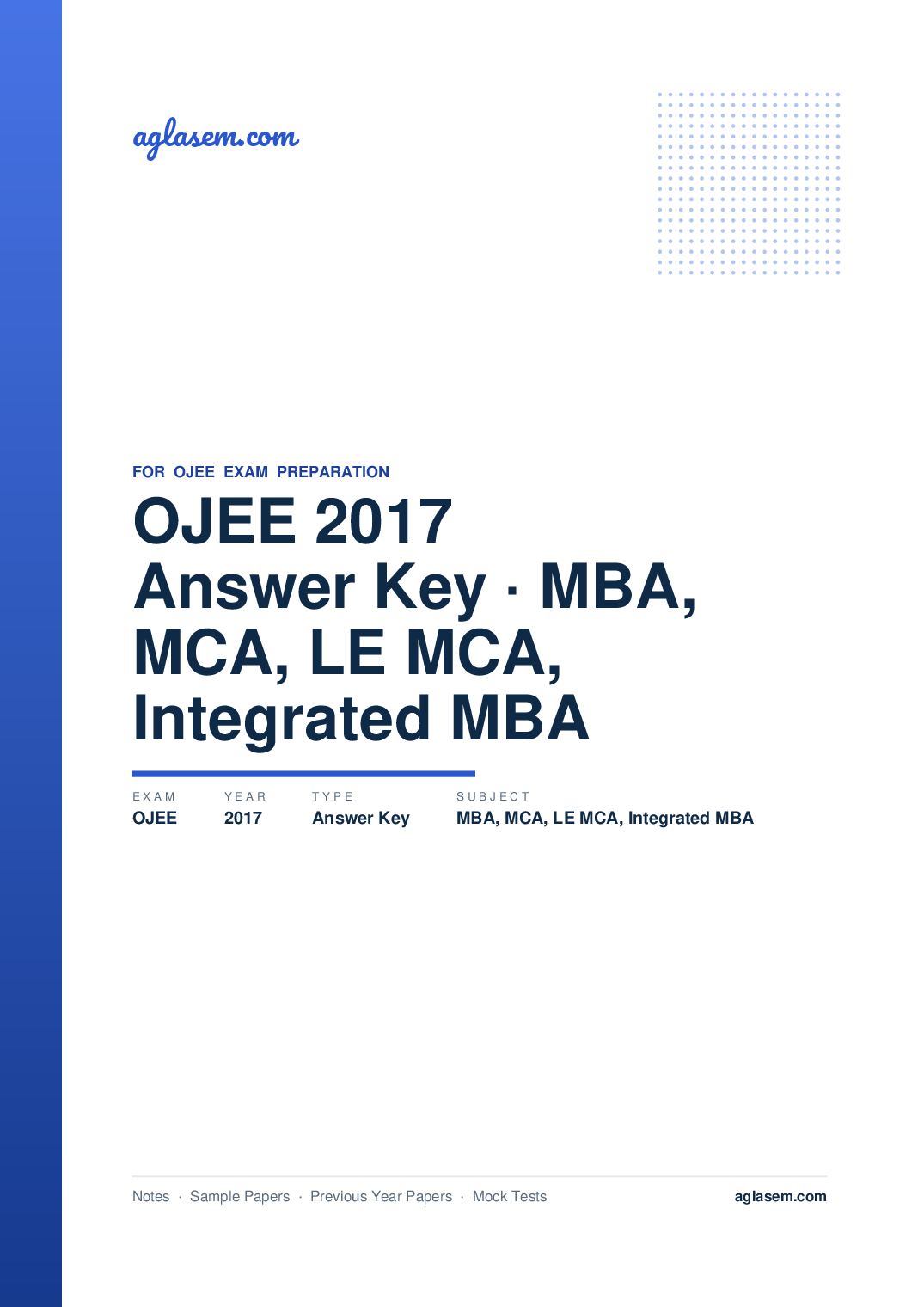 OJEE 2017 Answer Key MBA, MCA, LE MCA, Integrated MBA - Page 1 of 12