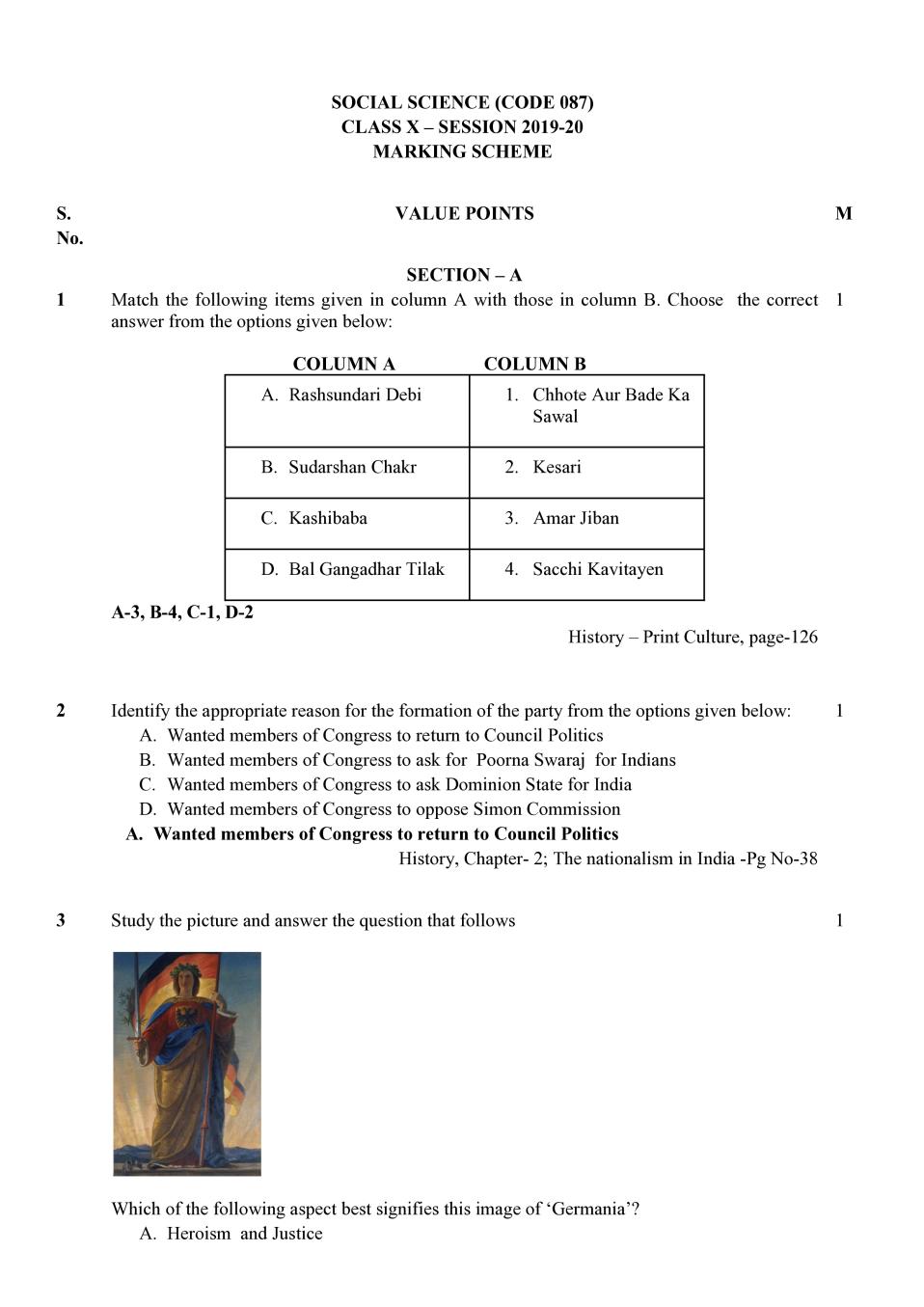 CBSE Class 10 Marking Scheme 2020 for Social Science - Page 1