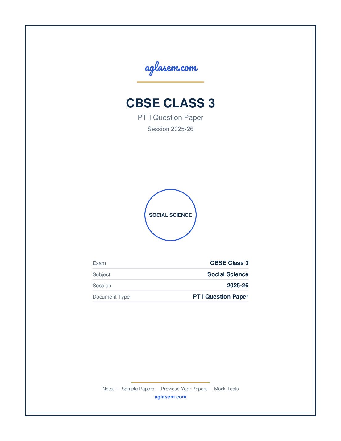 Class 3 PT I Question Paper 2025-26 Social Science - Page 1 of 3