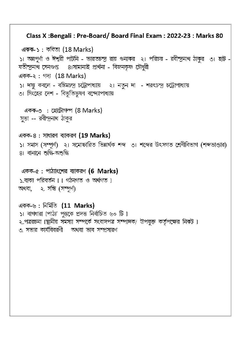 TBSE Class 10 Syllabus 2023 Bengali - Page 1