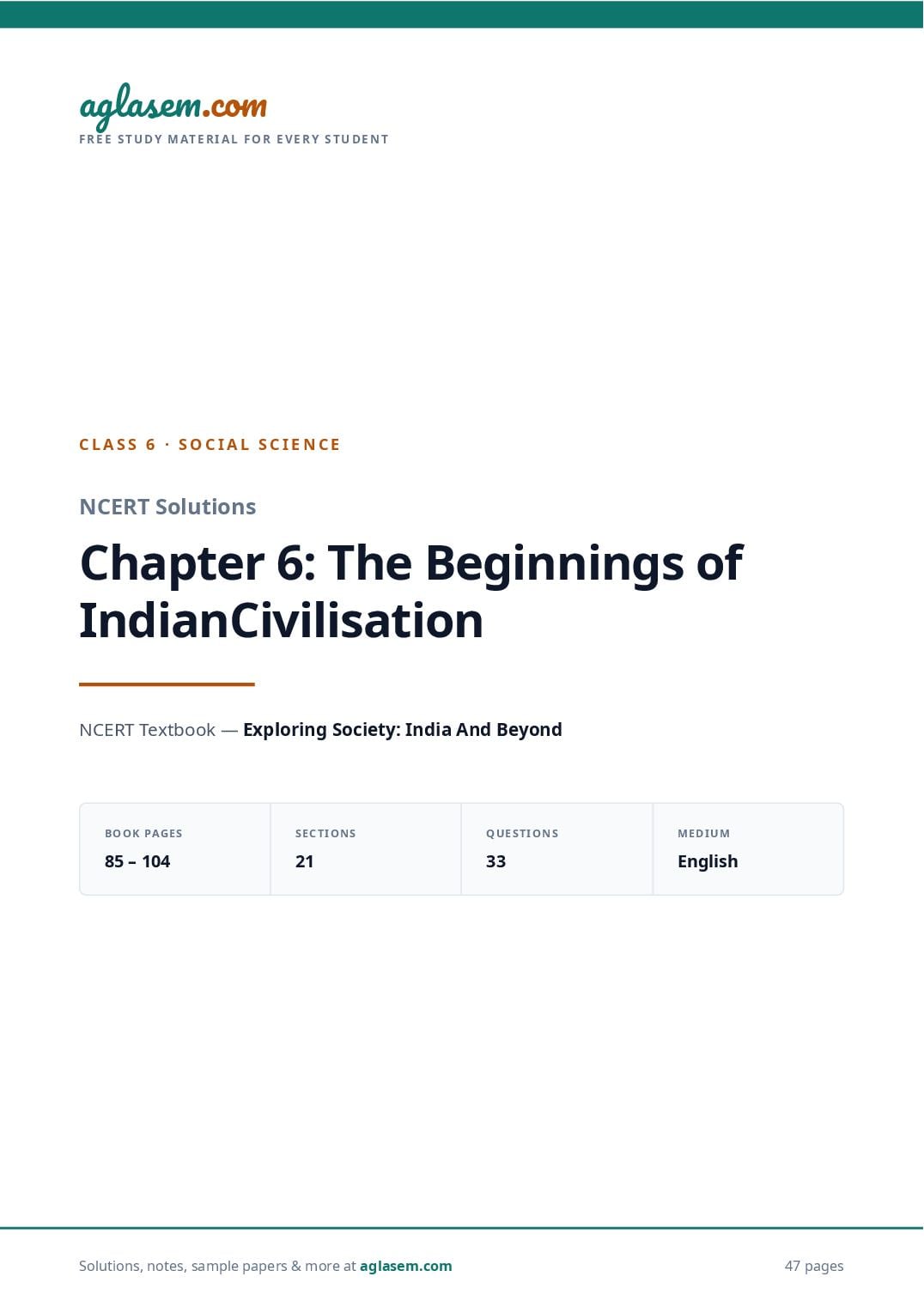 NCERT Solutions Class 6 Social Science Chapter 6 the Beginnings of Indian Civilisation - Page 1 of 48