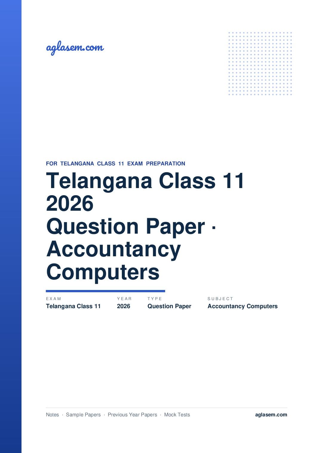 Telangana Class 11 Question Paper 2026 Accountancy and Computers - Page 1 of 8