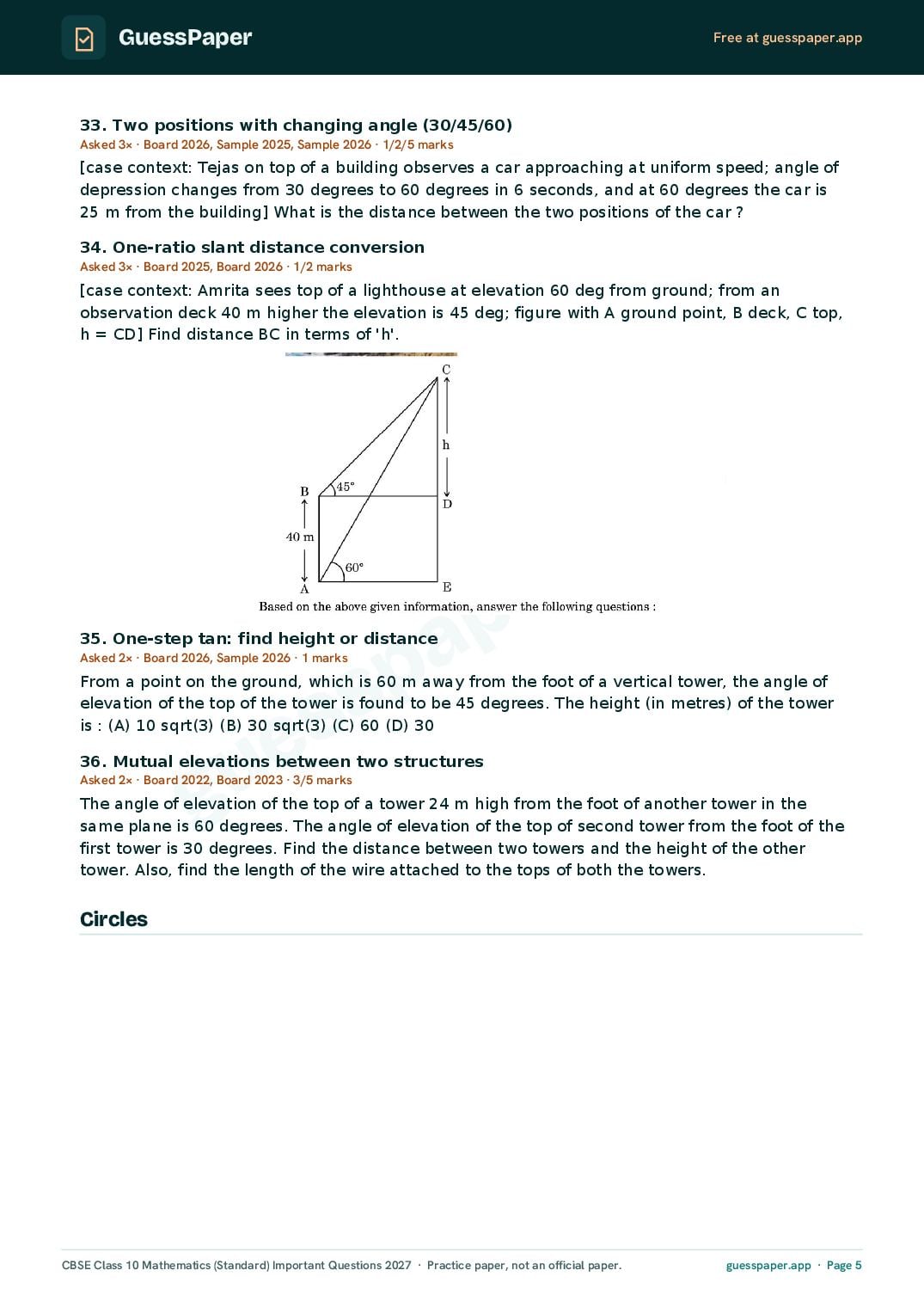 CBSE Class 10 Maths Standard Important Questions 2027 (PDF)