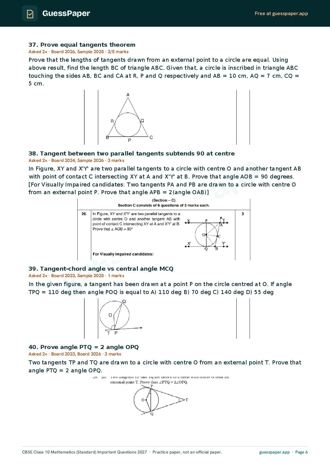 CBSE Class 10 Maths Standard Important Questions 2027 (PDF)