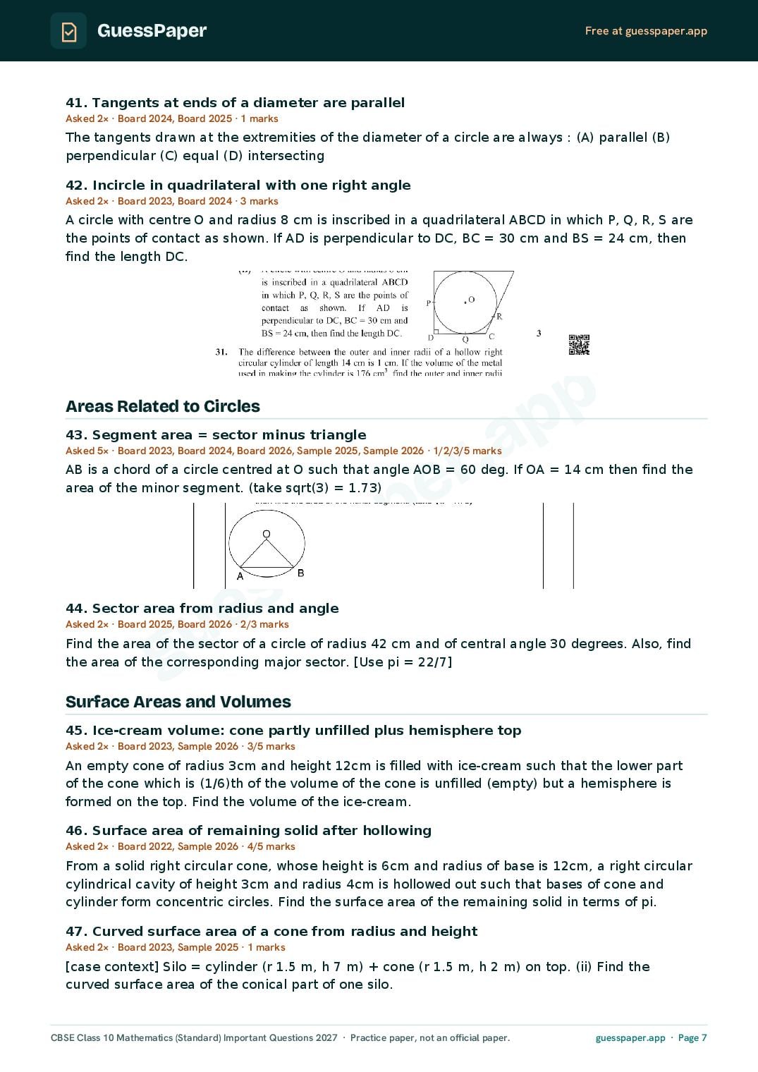 CBSE Class 10 Maths Standard Important Questions 2027 (PDF)