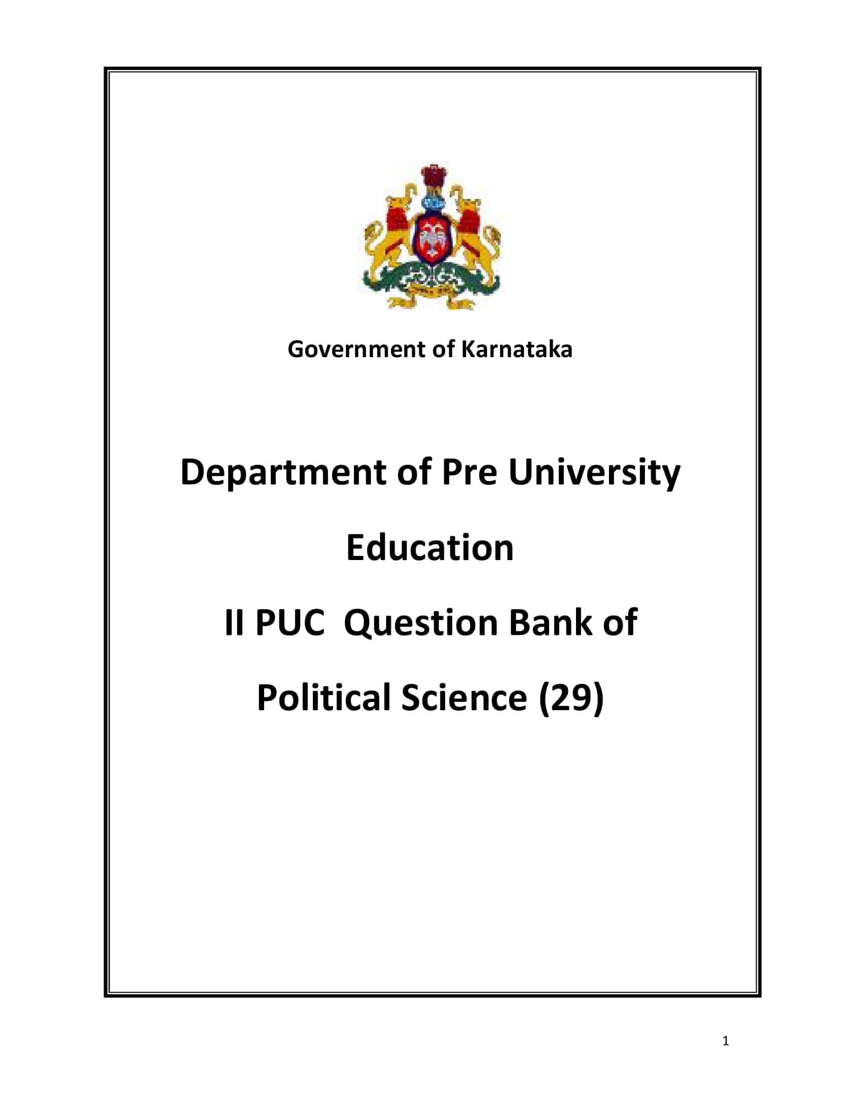 Karnataka 2nd PUC Question Bank for Political Science 2017-18 - Page 1